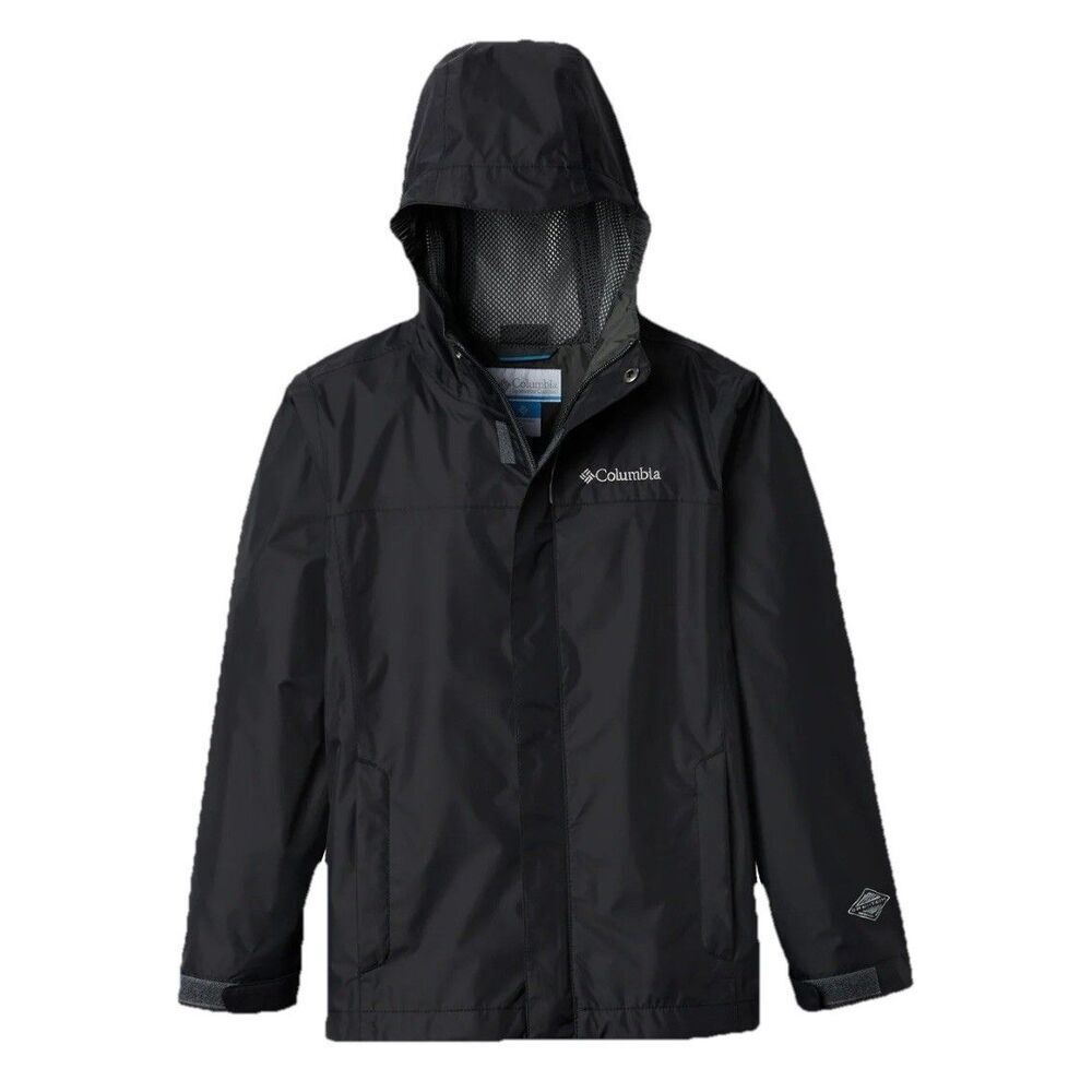 Columbia Youth Hooded Jacket Black Mesh Lined Outdoor Rain Shell Size M 10/12